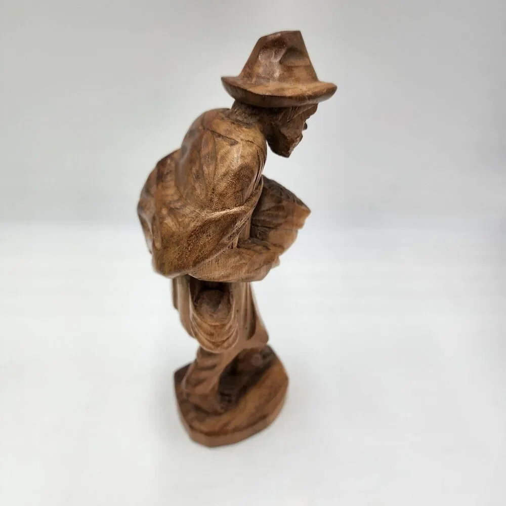 Vintage Carved Wood Sad Drifter Beard Bare Feet Hobo Folk Art Figurine Statue